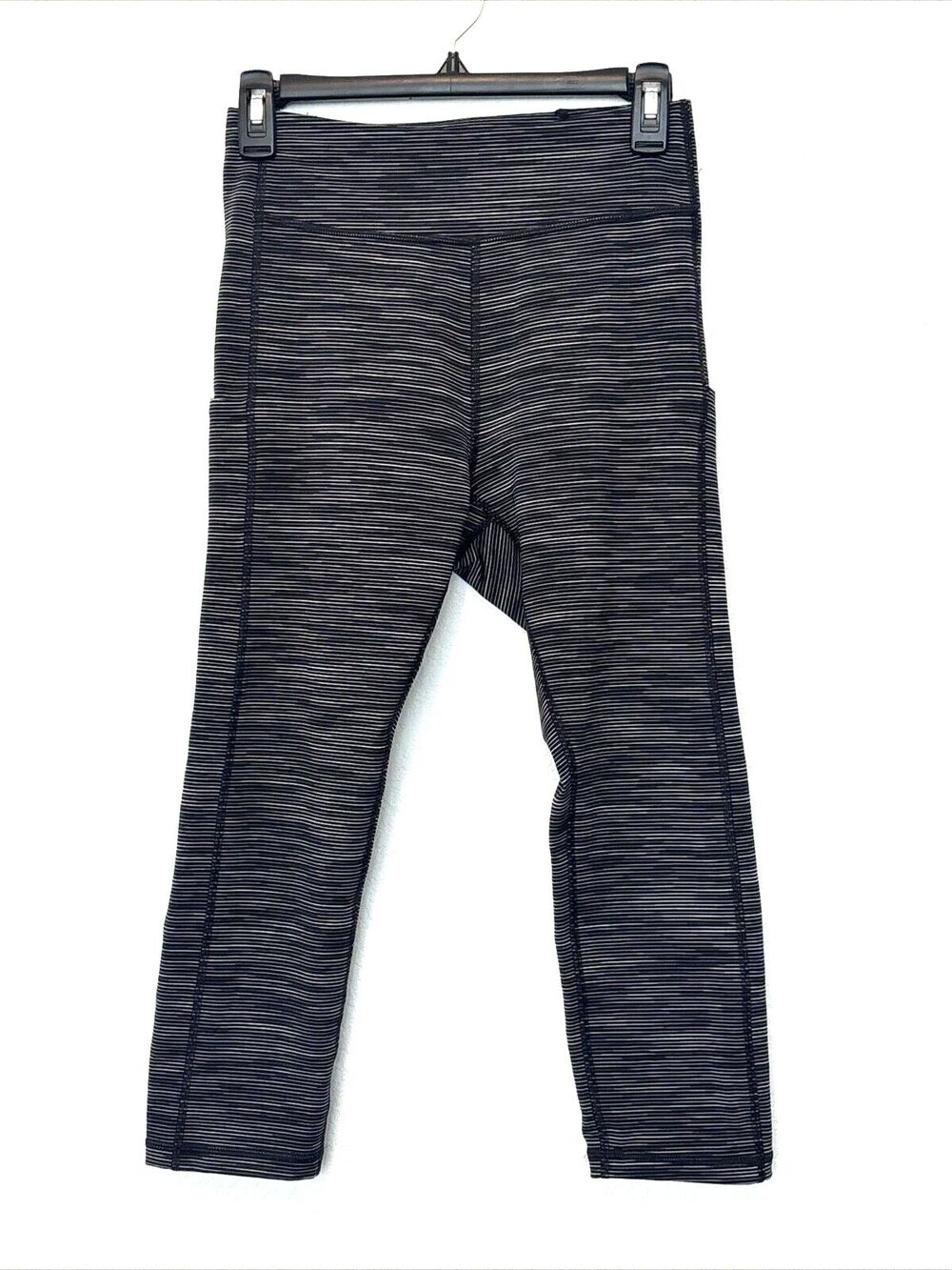 Tek Gear Womens Striped Black Activewear Leggings Sz M Exercise Stretch Pockets